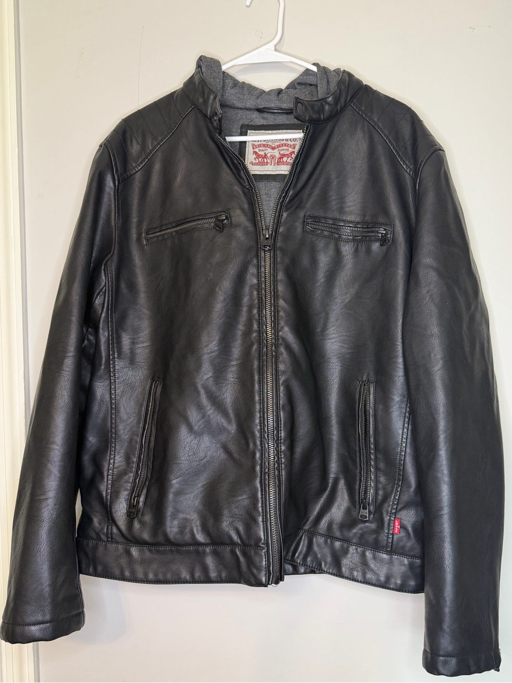 Men's Levi's® Faux Leather Hooded Racer Jacket, Size L